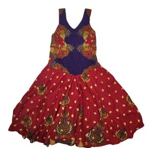 Percy's fit and flare paisley scroll purple, maroon, gold dress size large.